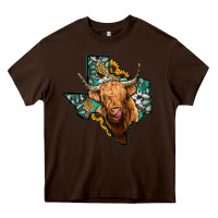 Chocolate Brown texas map highland cow Heavy Core Tee - Jasminsmagicworld