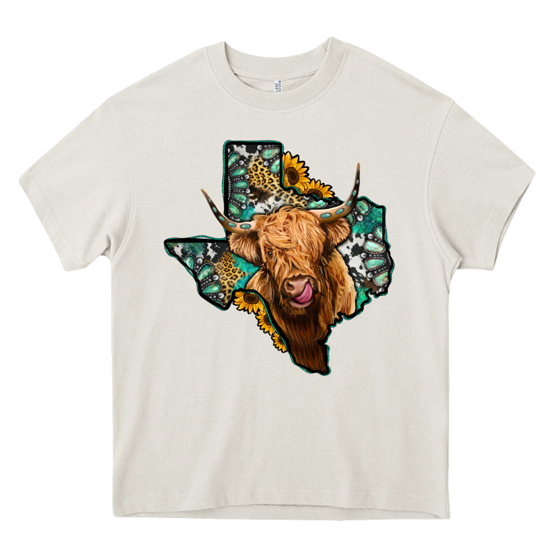 Texas Map Highland Cow Heavy Core Tee by Jasminsmagicworld | Teevron