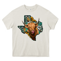 Cream texas map highland cow Heavy Core Tee - Jasminsmagicworld