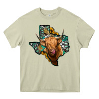 Mossy texas map highland cow Heavy Core Tee - Jasminsmagicworld