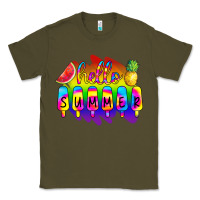 Army Green Hello Summer Tie Dye Classic Tee - CowCowDesign