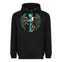 Black Western Wings Cross Hope Heavyweight Hoodie - RanaPortraitStore