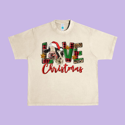 Love Christmas Holstein Heifer Urban Heavy Tee Designed By Fadigitalartstudio