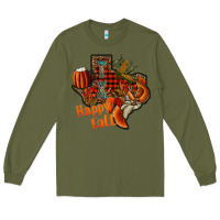 Army Green happy fall texas Long Sleeve Tee - CowhideDigitalArt