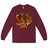 Burgundy happy fall texas Long Sleeve Tee - CowhideDigitalArt