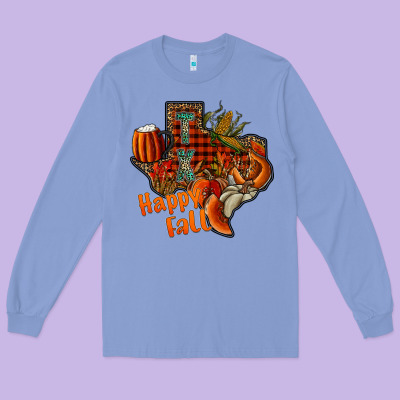 Happy Fall Texas Long Sleeve Tee Designed By Cowhidedigitalart