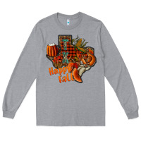 Heather Grey happy fall texas Long Sleeve Tee - CowhideDigitalArt