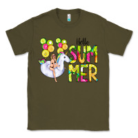 Army Green Hello Summer Unicorn Classic Tee - CowCowDesign