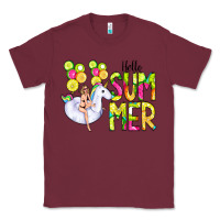 Burgundy Hello Summer Unicorn Classic Tee - CowCowDesign