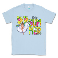Dusty Blue Hello Summer Unicorn Classic Tee - CowCowDesign