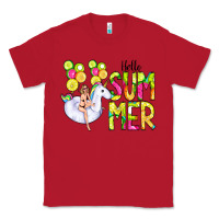 Red Hello Summer Unicorn Classic Tee - CowCowDesign