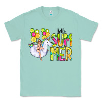 Seafoam Hello Summer Unicorn Classic Tee - CowCowDesign
