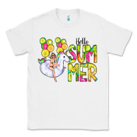 White Hello Summer Unicorn Classic Tee - CowCowDesign