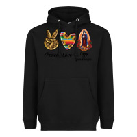 Black Peace Love Lady Of Guadalupe Heavyweight Hoodie - RanaPortraitStore
