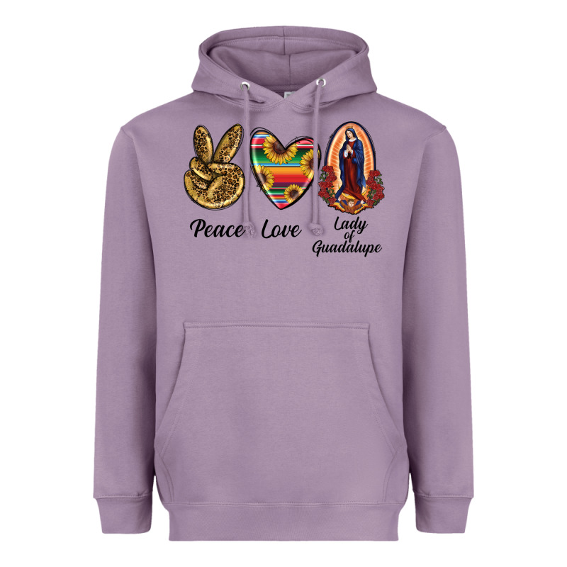 Peace Love Lady Of Guadalupe Heavyweight Hoodie by RanaPortraitStore | Teevron