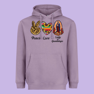 Peace Love Lady Of Guadalupe Heavyweight Hoodie Designed By Ranaportraitstore