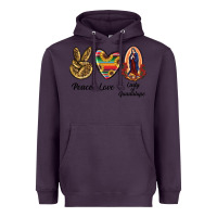 Plum Peace Love Lady Of Guadalupe Heavyweight Hoodie - RanaPortraitStore