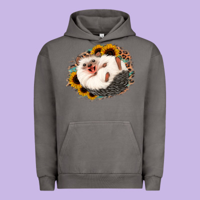 Happy Hedgehog Sunflower Leopard Urban Hoodie Designed By Jasminsmagicworld