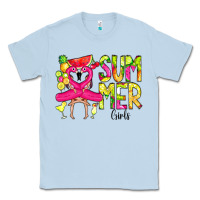 Dusty Blue Summer Girls Flamingo Classic Tee - CowCowDesign