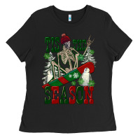 Black tis the season skeleton snowboard Ladies Tee - FaDigitalArtStudio