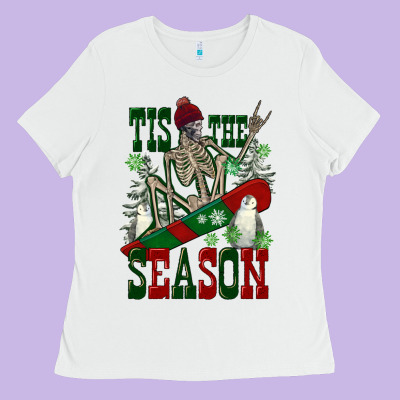 Tis The Season Skeleton Snowboard Ladies Tee Designed By Fadigitalartstudio