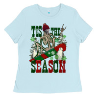 Baby Blue tis the season skeleton snowboard Ladies Tee - FaDigitalArtStudio
