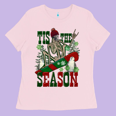 Tis The Season Skeleton Snowboard Ladies Tee Designed By Fadigitalartstudio
