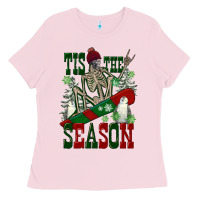 Bubblegum Pink tis the season skeleton snowboard Ladies Tee - FaDigitalArtStudio