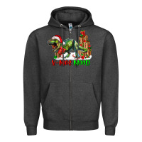 Charcoal Heather T- Rex X-Mas Mood Zipper Hoodie - RanaPortraitStore