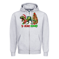 Heather Grey T- Rex X-Mas Mood Zipper Hoodie - RanaPortraitStore