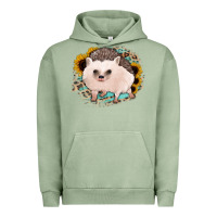 Pigment Oil Green hedgehog with sunflowers and leopard Urban Hoodie - Jasminsmagicworld