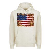 Oatmeal Heather american flag and leopard Premium Hoodie - Artiststas