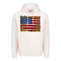 Pale Pink american flag and leopard Premium Hoodie - Artiststas