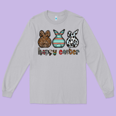 Happy Easter Long Sleeve Tee Designed By Cowhidedigitalart
