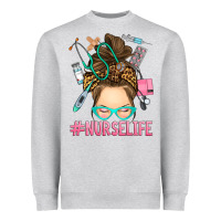 Heather Grey messy bun nurse life Heavyweight Sweatshirt - RanaPortraitStore