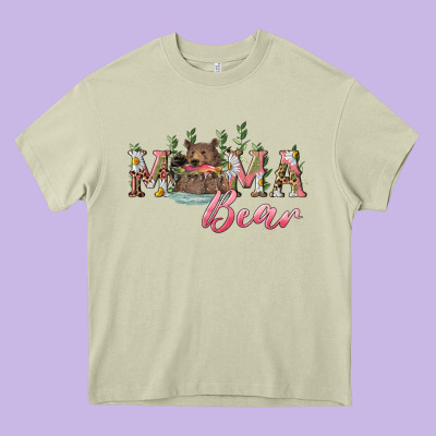 Mama Bear With Daisy Heavy Core Tee Designed By Ranaportraitstore