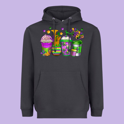 Mardi Gras Coffee Cups Heavyweight Hoodie Designed By Jasminsmagicworld