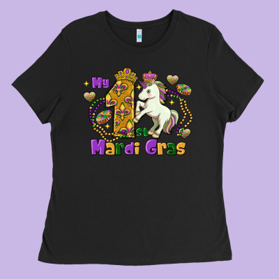 My First Mardi Gras Unicorn Ladies Tee Designed By Fadigitalartstudio