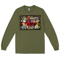 Army Green Happy Easter Long Sleeve Tee - CowhideDigitalArt