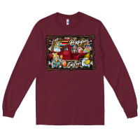 Burgundy Happy Easter Long Sleeve Tee - CowhideDigitalArt