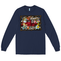 Navy Happy Easter Long Sleeve Tee - CowhideDigitalArt