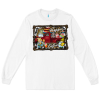 White Happy Easter Long Sleeve Tee - CowhideDigitalArt