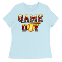 Baby Blue game day softball Ladies Tee - FaDigitalArtStudio