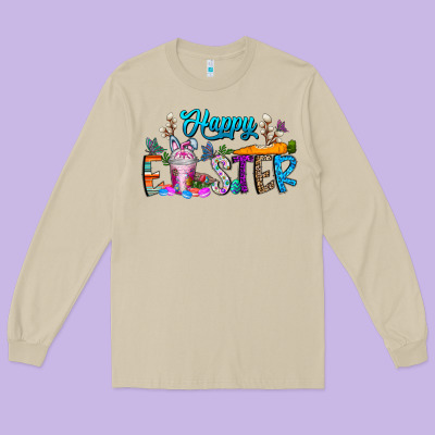Happy Easter Coffee Long Sleeve Tee Designed By Cowhidedigitalart