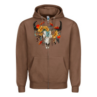Chestnut Fall Bull Skull Zipper Hoodie - RanaPortraitStore