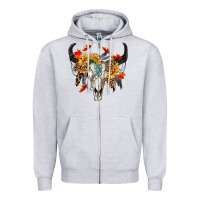 Heather Grey Fall Bull Skull Zipper Hoodie - RanaPortraitStore
