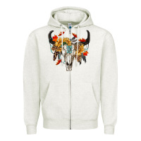 Oatmeal Heather Fall Bull Skull Zipper Hoodie - RanaPortraitStore