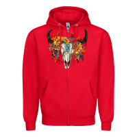Red Fall Bull Skull Zipper Hoodie - RanaPortraitStore