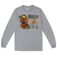 Heather Grey happy fall y all Long Sleeve Tee - CowhideDigitalArt