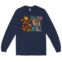 Navy happy fall y all Long Sleeve Tee - CowhideDigitalArt